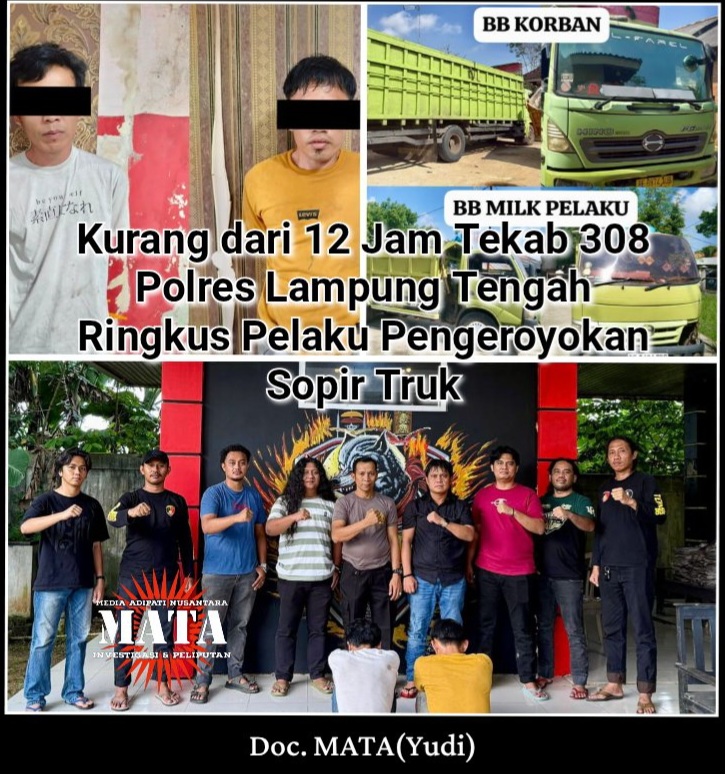 Kurang dari 12 Jam Tekab 308 Polres Lampung Tengah Ringkus Pelaku Pengeroyokan Sopir Truk